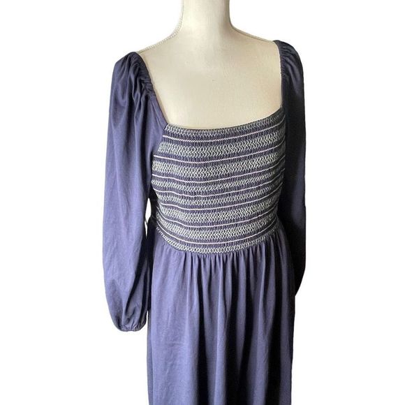 Boden Women's Navy Blue Smocked Jersey Midi Square Neck Dress Size … - Picture 3 of 9